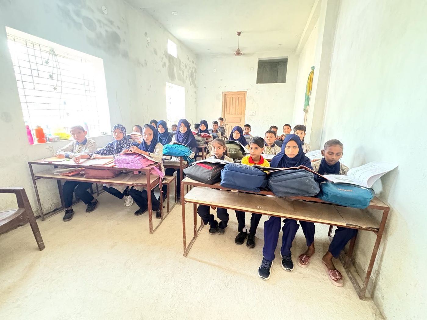 Students at their desks on sports day